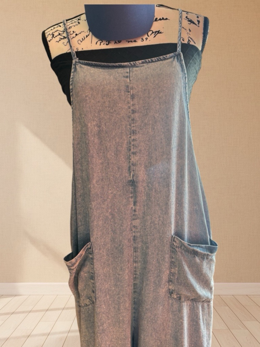Zenana Mineral Wash Wide Leg Jumpsuit Medium Boutique Boho Pockets - Picture 2 of 6